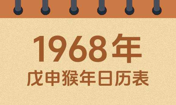 1968年日历表：1968戊申猴年公历农历对照表